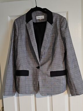 Calvin Klein Black-Trim Gray Glen Plaid Blazer